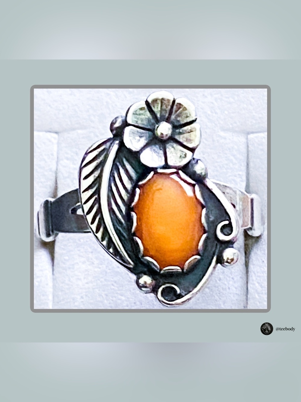 NWT Vintage Wheeler Mfg Co Sterling Silver Orange Paua Shell Ring Size 9